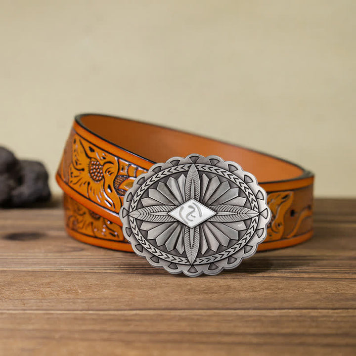 Ceinture en cuir à boucle totem tribale indienne pour homme