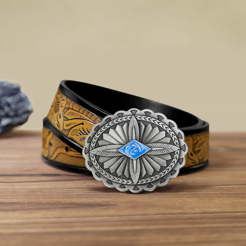 Ceinture en cuir à boucle totem tribale indienne pour homme