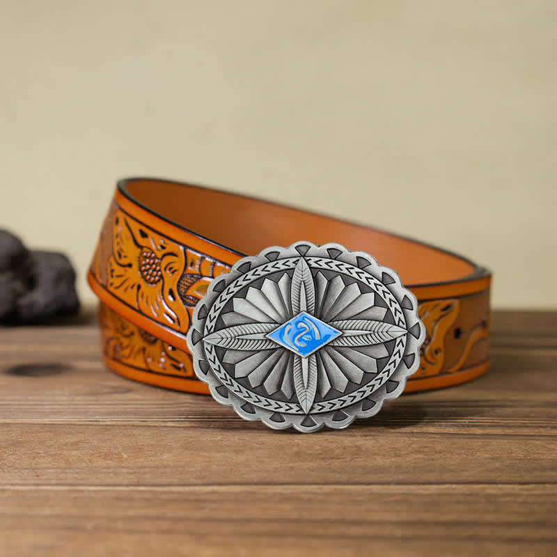 Ceinture en cuir à boucle totem tribale indienne pour homme