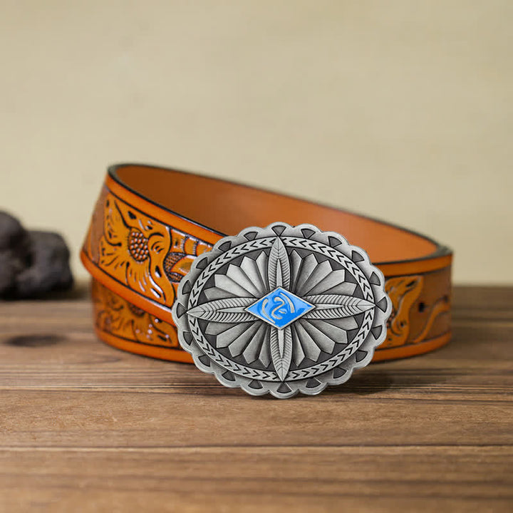 Ceinture en cuir à boucle totem tribale indienne pour homme