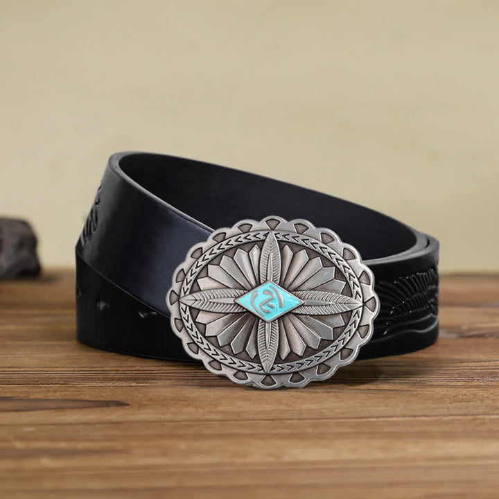 Ceinture en cuir à boucle totem tribale indienne pour homme