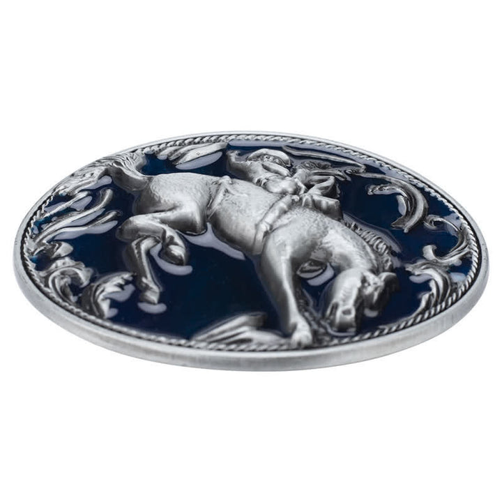 Ceinture en cuir avec boucle d'équitation en émail bleu pour homme