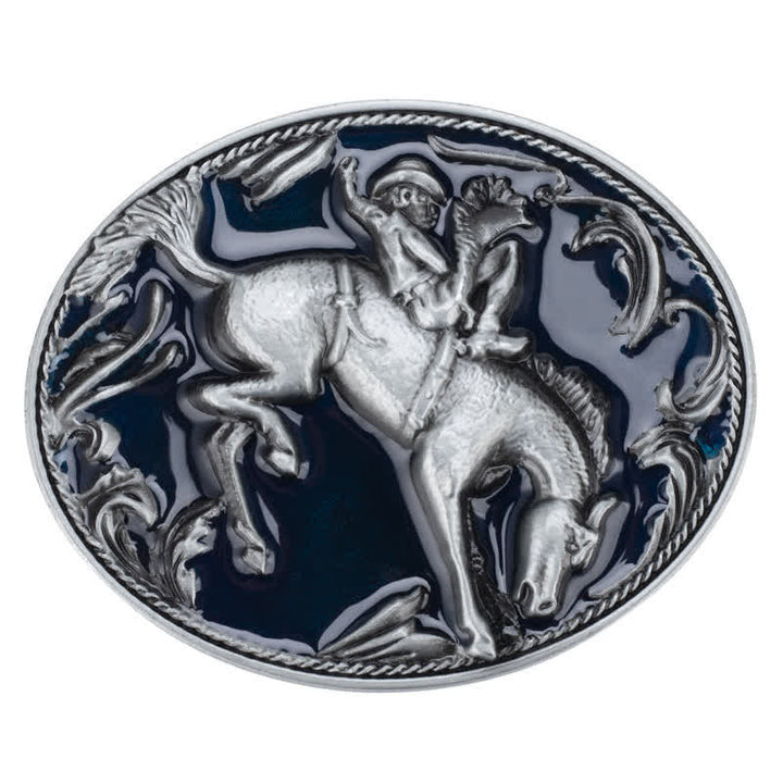 Ceinture en cuir avec boucle d'équitation en émail bleu pour homme