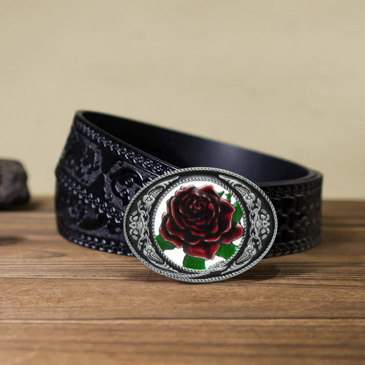 Ceinture en cuir à boucle rose colorée pour homme