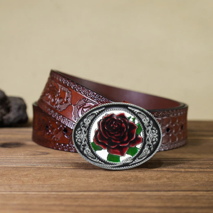 Ceinture en cuir à boucle rose colorée pour homme