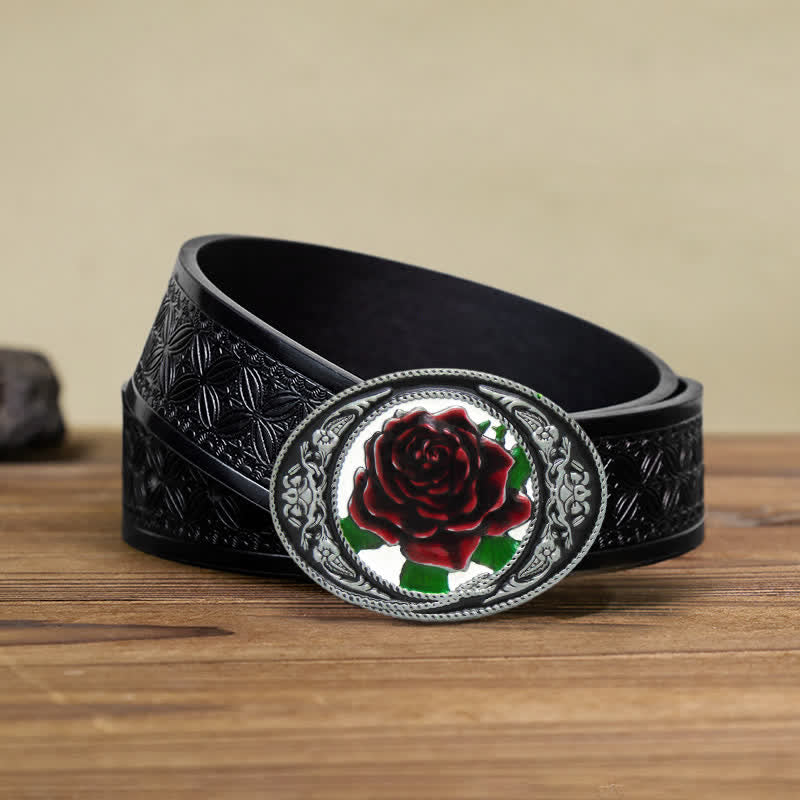 Ceinture en cuir à boucle rose colorée pour homme