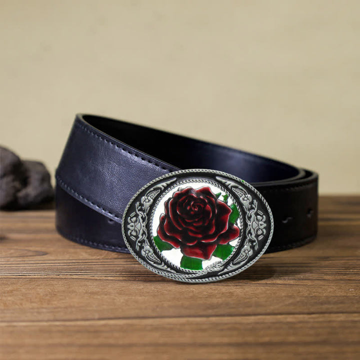 Ceinture en cuir à boucle rose colorée pour homme