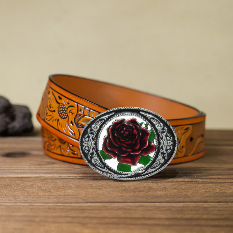 Ceinture en cuir à boucle rose colorée pour homme