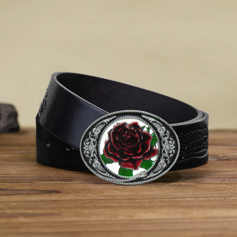 Ceinture en cuir à boucle rose colorée pour homme