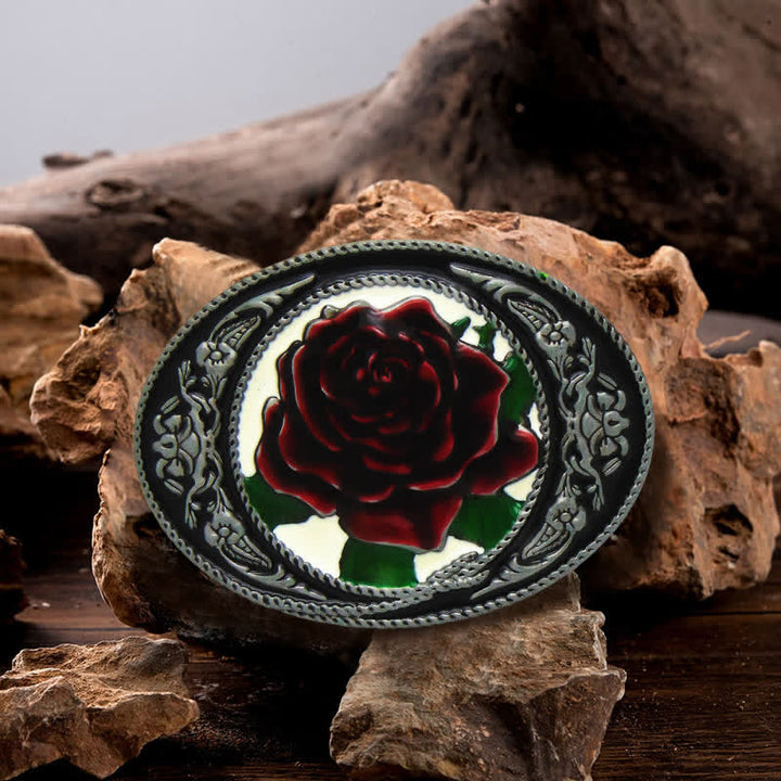 Ceinture en cuir à boucle rose colorée pour homme