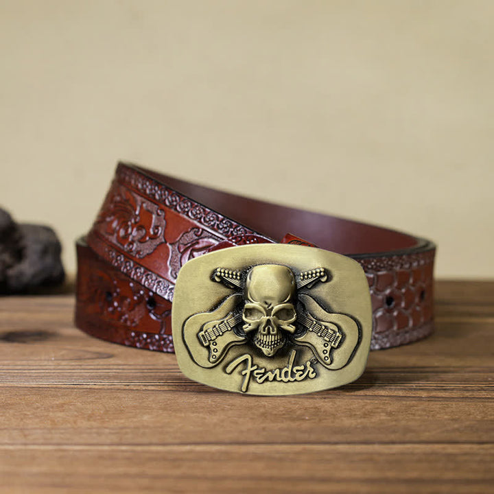 Ceinture en cuir à boucle tête de mort pour guitare musicale DIY pour homme