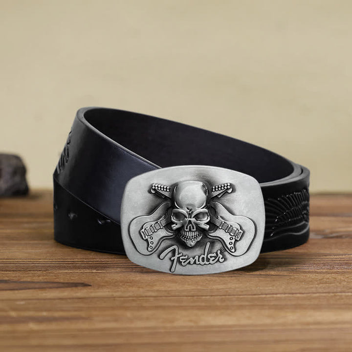 Ceinture en cuir à boucle tête de mort pour guitare musicale DIY pour homme