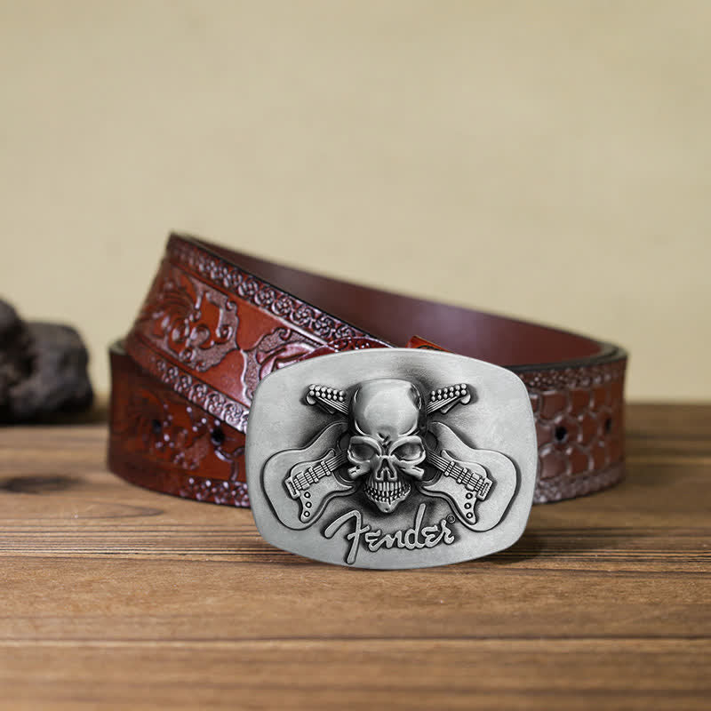 Ceinture en cuir à boucle tête de mort pour guitare musicale DIY pour homme