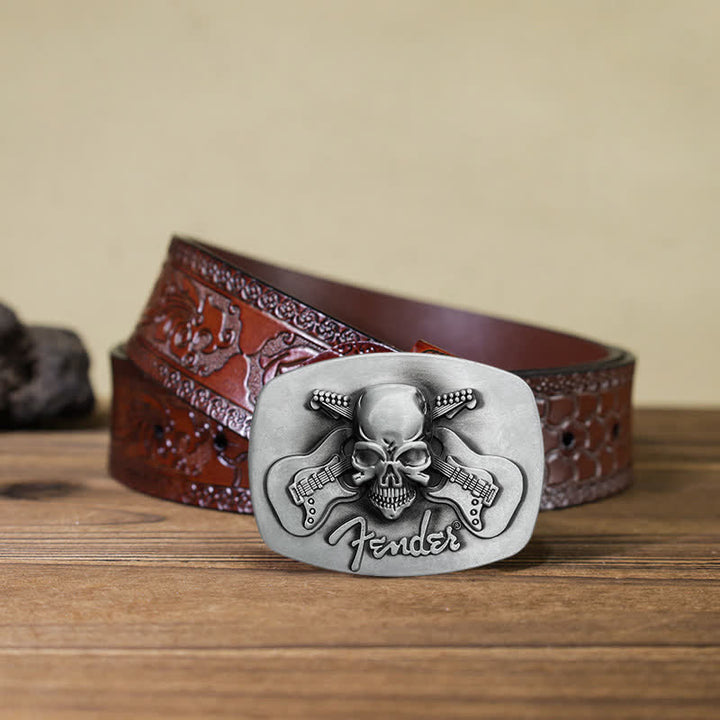 Ceinture en cuir à boucle tête de mort pour guitare musicale DIY pour homme