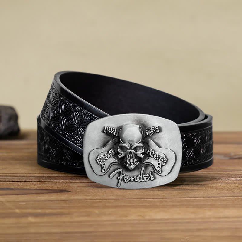 Ceinture en cuir à boucle tête de mort pour guitare musicale DIY pour homme