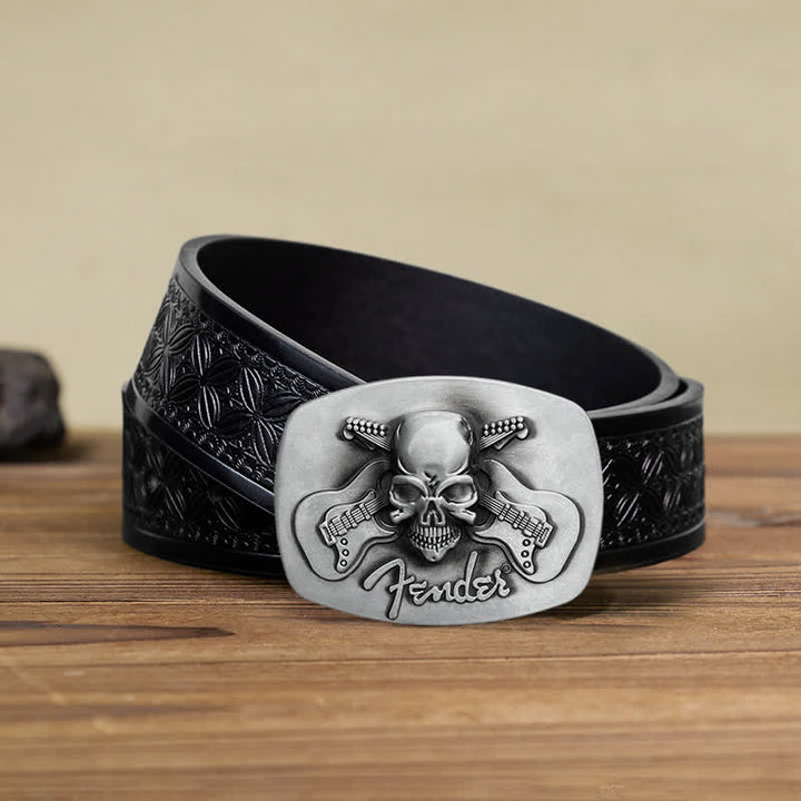 Ceinture en cuir à boucle tête de mort pour guitare musicale DIY pour homme