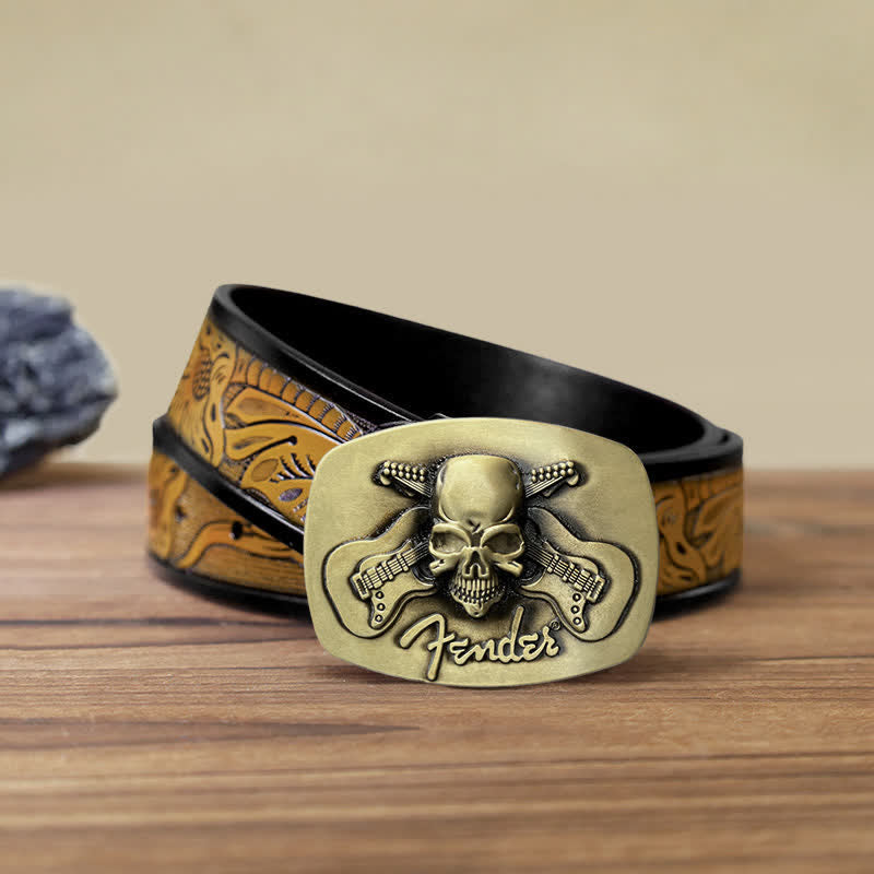 Ceinture en cuir à boucle tête de mort pour guitare musicale DIY pour homme