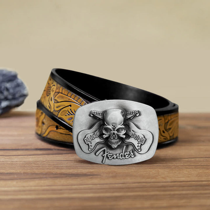 Ceinture en cuir à boucle tête de mort pour guitare musicale DIY pour homme