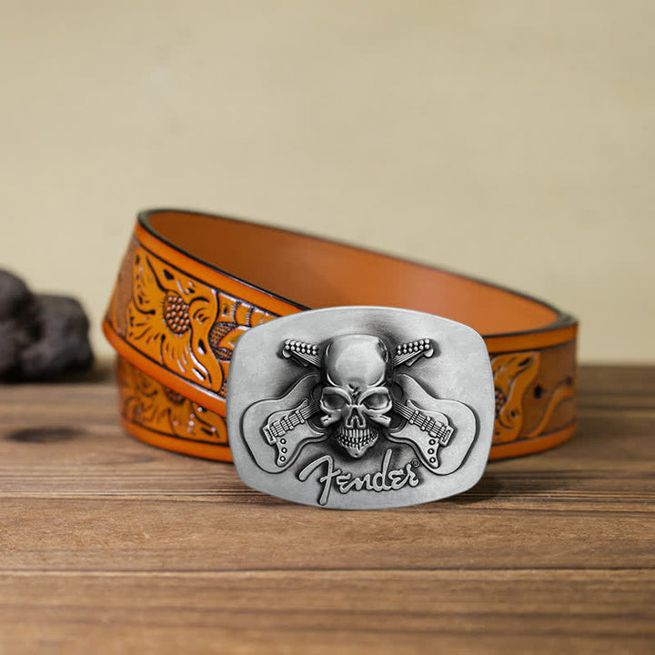Ceinture en cuir à boucle tête de mort pour guitare musicale DIY pour homme