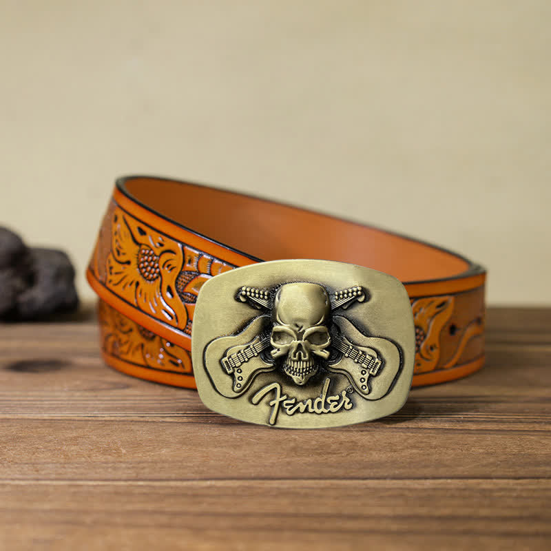 Ceinture en cuir à boucle tête de mort pour guitare musicale DIY pour homme
