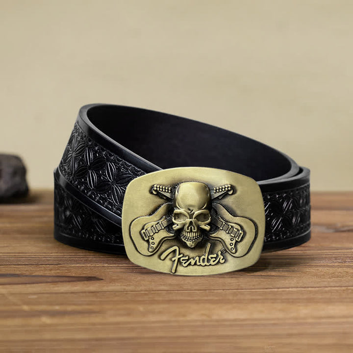 Ceinture en cuir à boucle tête de mort pour guitare musicale DIY pour homme