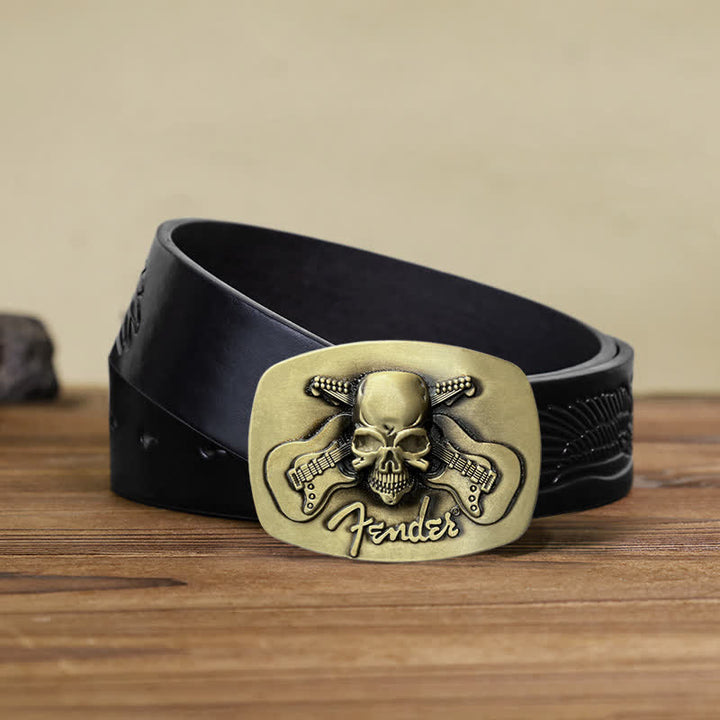 Ceinture en cuir à boucle tête de mort pour guitare musicale DIY pour homme