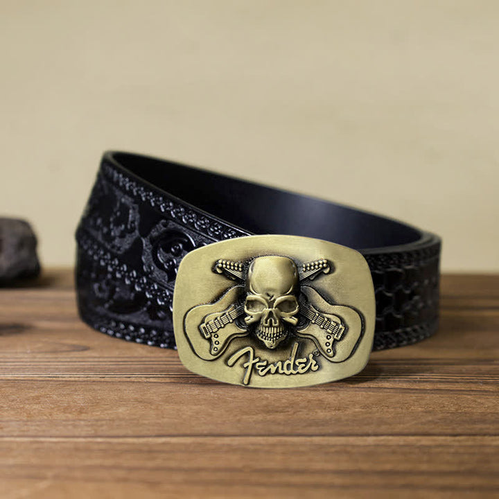 Ceinture en cuir à boucle tête de mort pour guitare musicale DIY pour homme