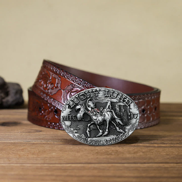 Ceinture en cuir à boucle pour homme avec motif anse montée sur Lucky Luke