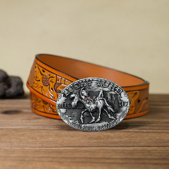 Ceinture en cuir à boucle pour homme avec motif anse montée sur Lucky Luke