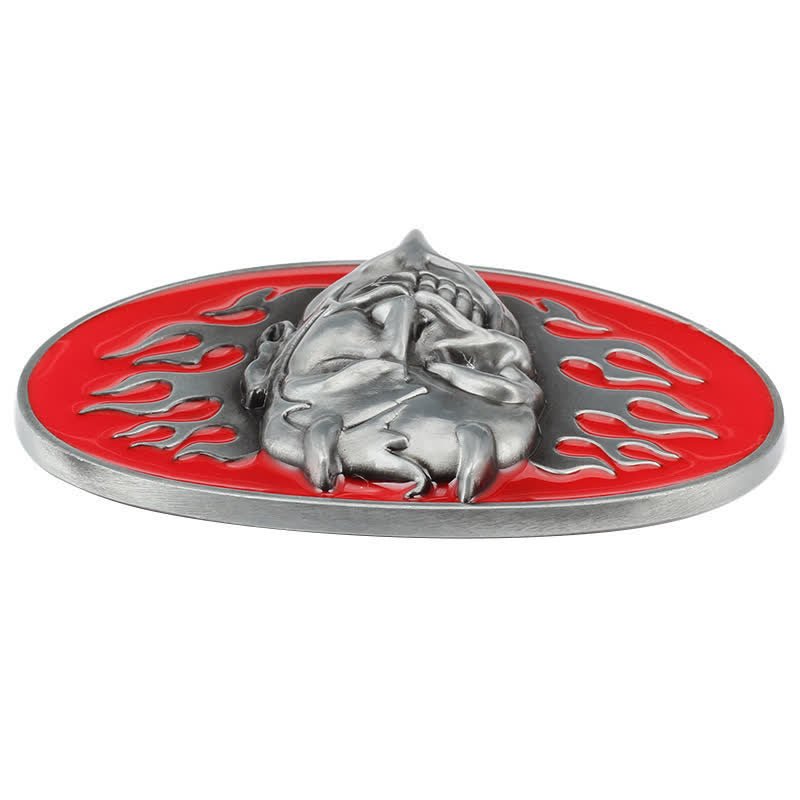 Ceinture en cuir à boucle pour homme avec tête de mort et flamme rouge