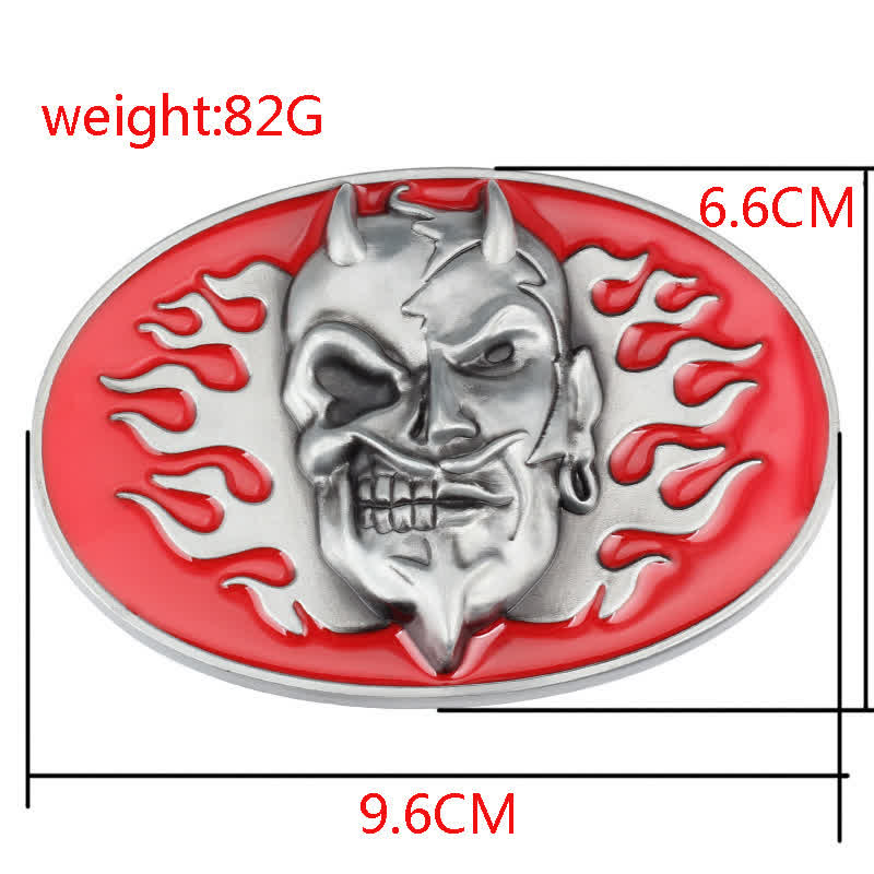 Ceinture en cuir à boucle pour homme avec tête de mort et flamme rouge