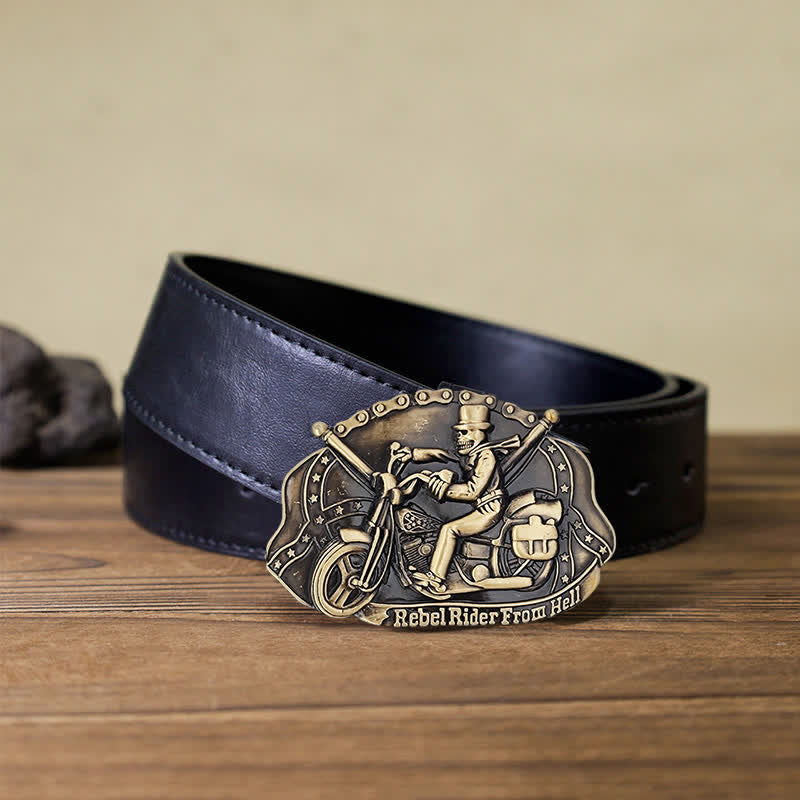 Ceinture en cuir à boucle pour homme avec tête de mort et moto