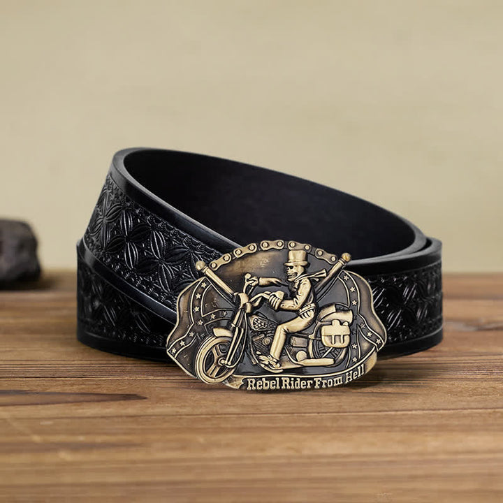 Ceinture en cuir à boucle pour homme avec tête de mort et moto