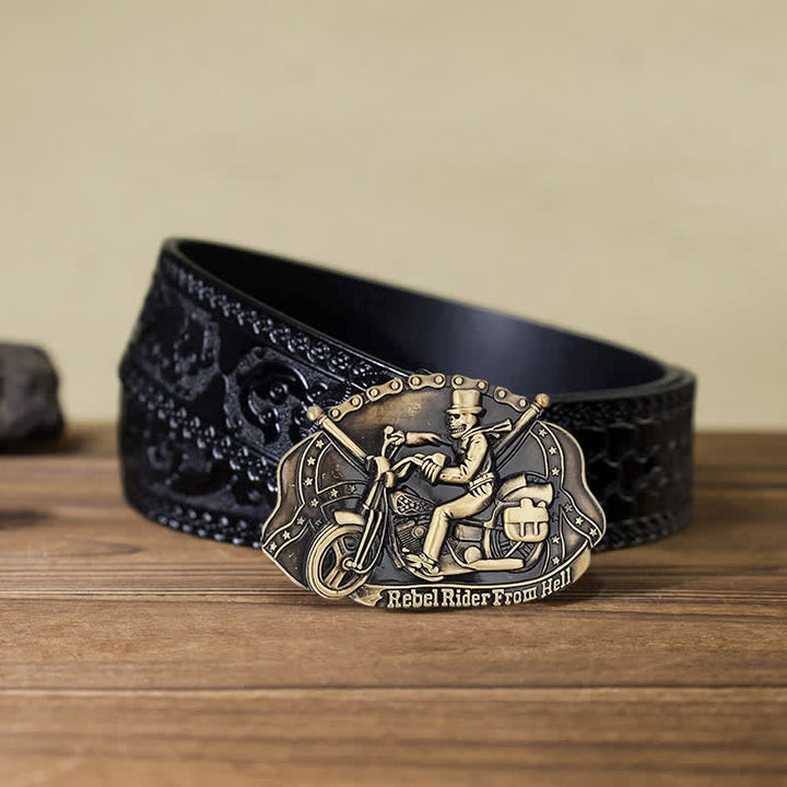 Ceinture en cuir à boucle pour homme avec tête de mort et moto