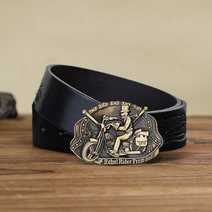 Ceinture en cuir à boucle pour homme avec tête de mort et moto