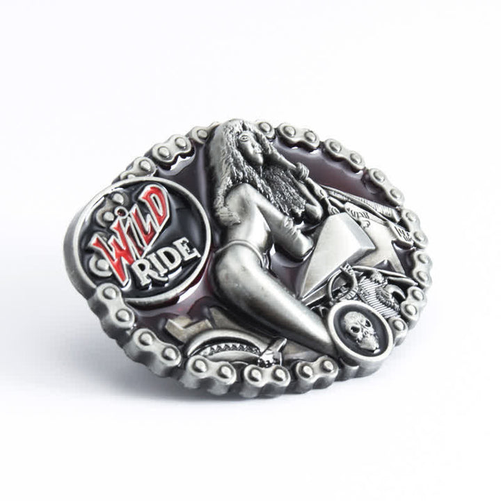 Ceinture en cuir à boucle pour homme et femme avec motif moto Wild Ride