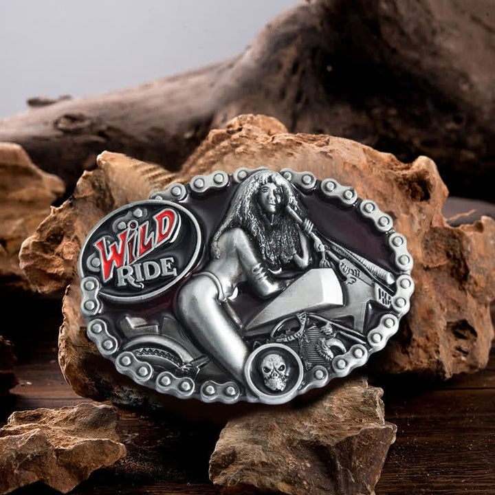 Ceinture en cuir à boucle pour homme et femme avec motif moto Wild Ride