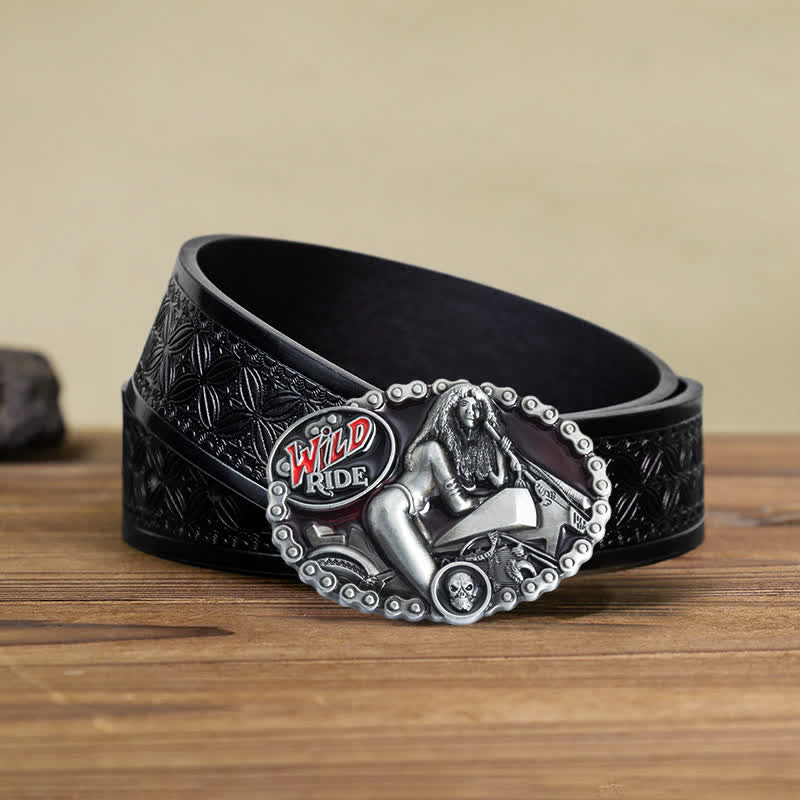 Ceinture en cuir à boucle pour homme et femme avec motif moto Wild Ride