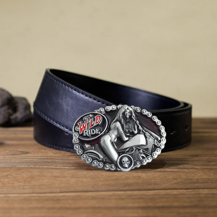 Ceinture en cuir à boucle pour homme et femme avec motif moto Wild Ride