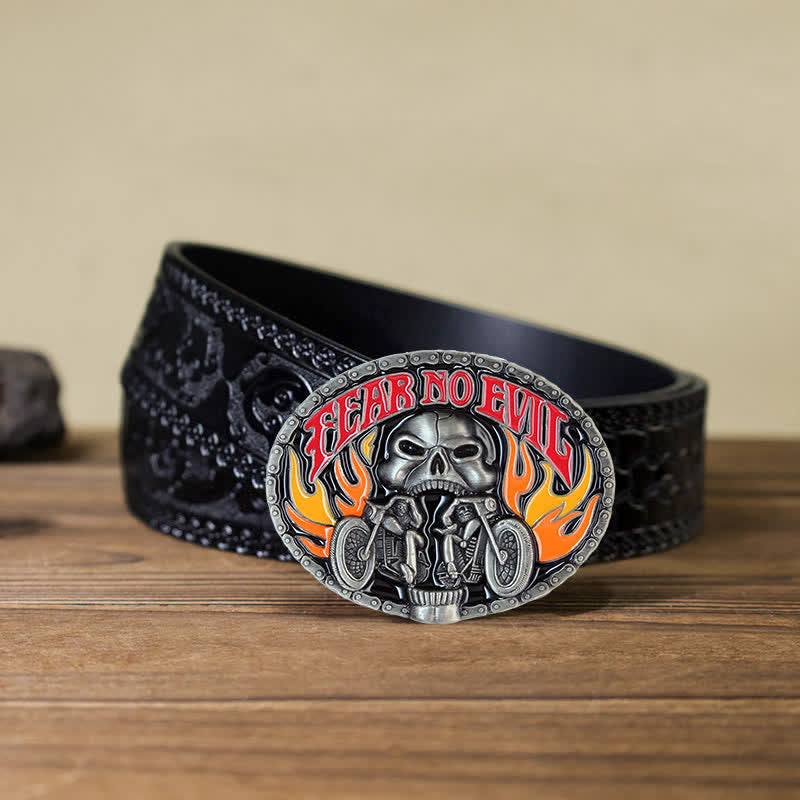 Ceinture en cuir à boucle de moto pour homme avec tête de mort et motif tête de mort