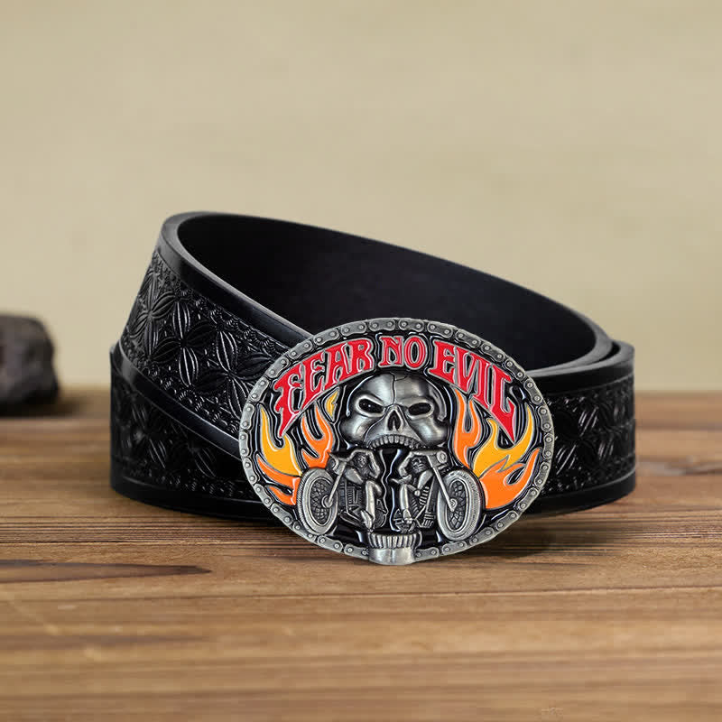 Ceinture en cuir à boucle de moto pour homme avec tête de mort et motif tête de mort