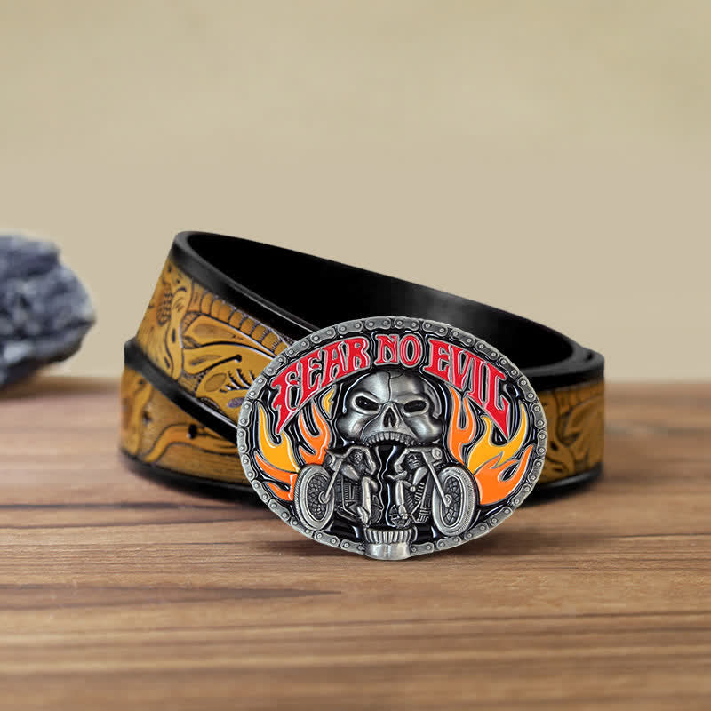 Ceinture en cuir à boucle de moto pour homme avec tête de mort et motif tête de mort