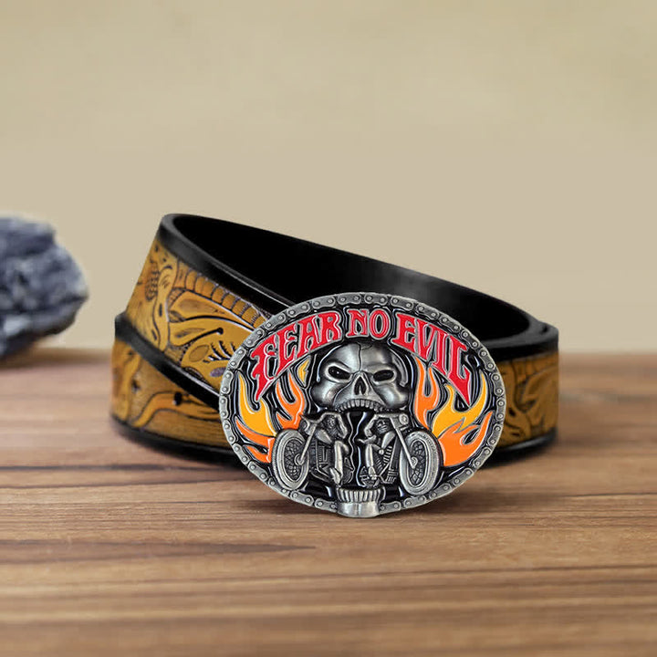 Ceinture en cuir à boucle de moto pour homme avec tête de mort et motif tête de mort