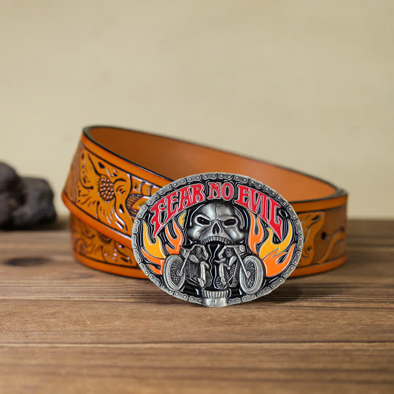 Ceinture en cuir à boucle de moto pour homme avec tête de mort et motif tête de mort