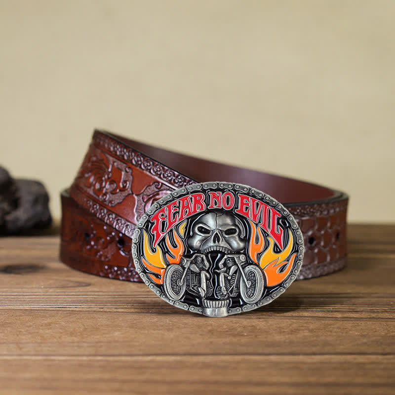 Ceinture en cuir à boucle de moto pour homme avec tête de mort et motif tête de mort