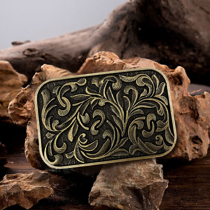Ceinture en cuir à boucle en volutes pour homme avec motif feuilles et motif DIY