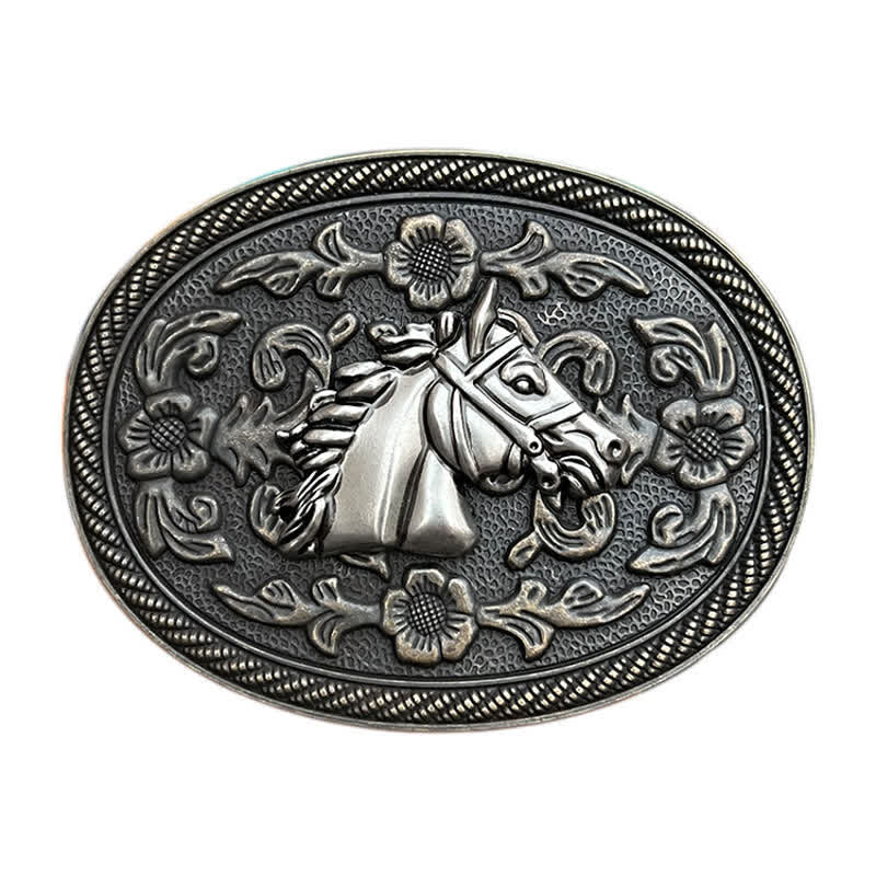 Ceinture en cuir à boucle florale pour homme avec motif cheval western