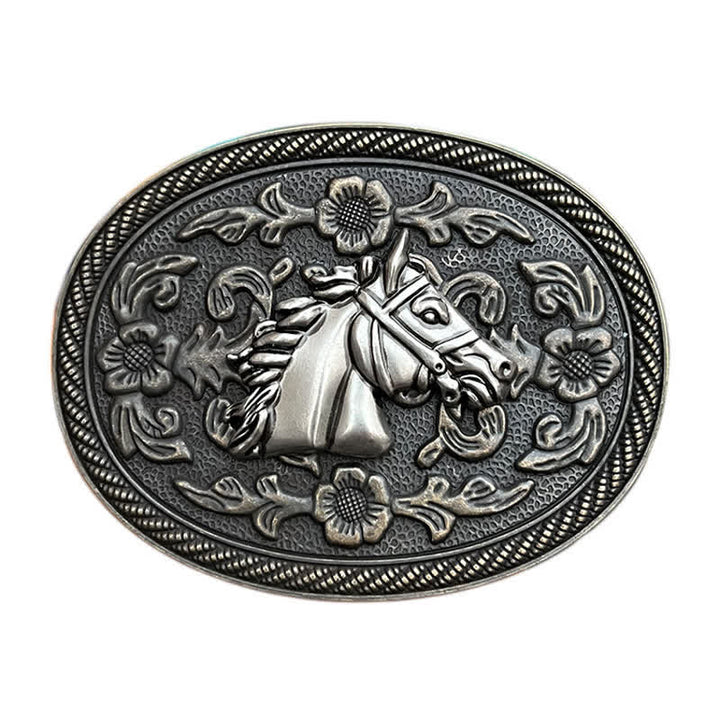 Ceinture en cuir à boucle florale pour homme avec motif cheval western