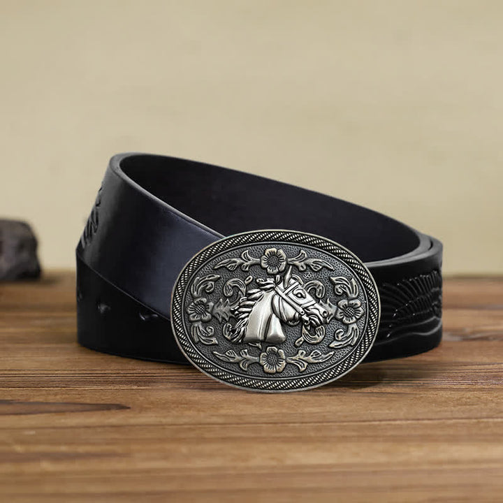 Ceinture en cuir à boucle florale pour homme avec motif cheval western
