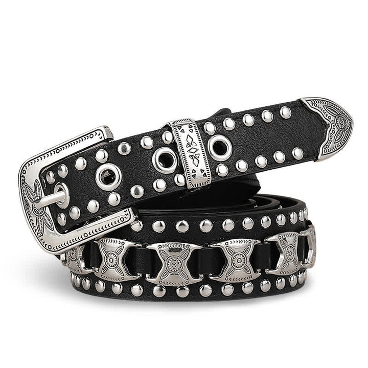 Ceinture en cuir avec boucle sculptée et rivets concho occidental